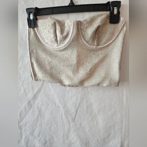 Zara Sequin Bustier Crop Top In Champagne Size S